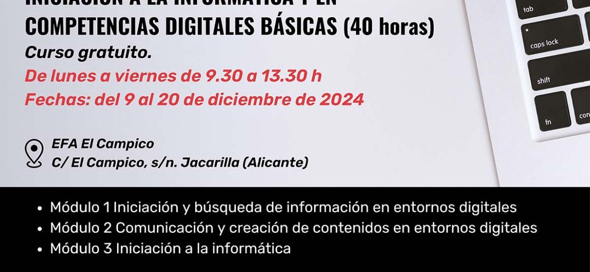 Curso gratuito de Iniciación a la informática y en competencias digitales básicas del 9 al 20 de Diciembre 2024